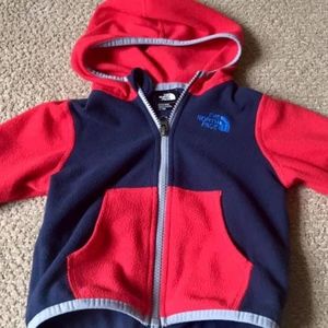 North Face Red/Navy 12-18 mo fleece hooded jacket